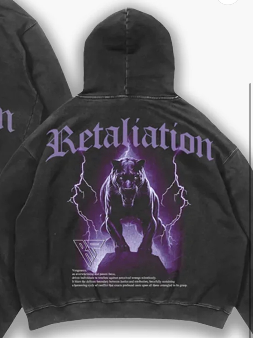 Retaliation Project Black Hoodie with Purple 'Retaliation' Vengeance Hoodie
